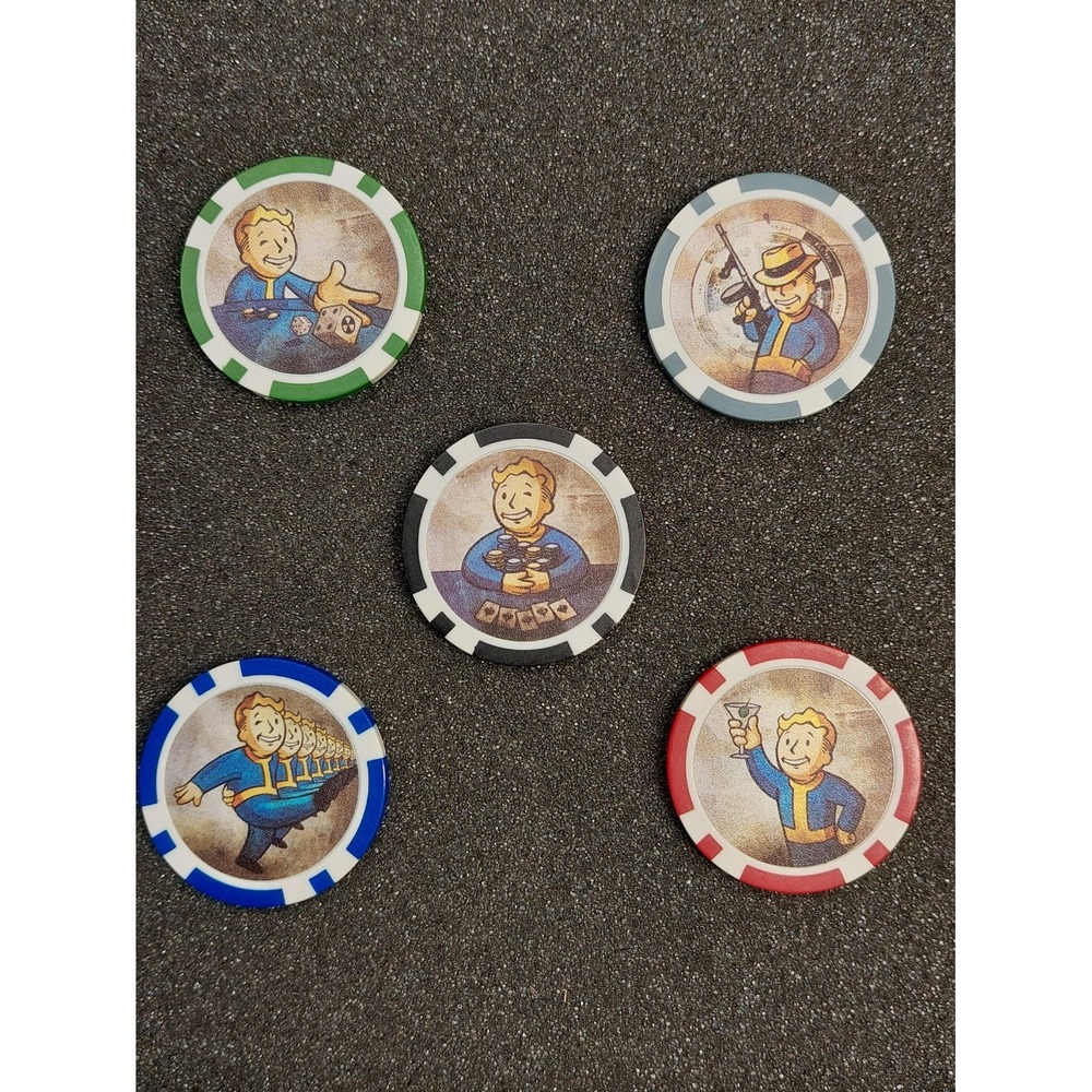 Fallout New Vegas Promotional Promo Launch Kit Vault Boy Poker Chips Set of 5